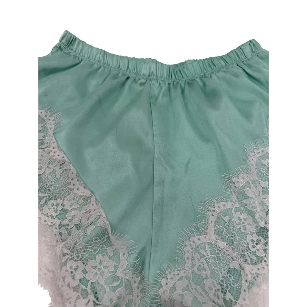 Y2K Croquette Mint French Cut Satin Lace Lounge Shorts Booty PJs Vintage - Picture 9 of 14